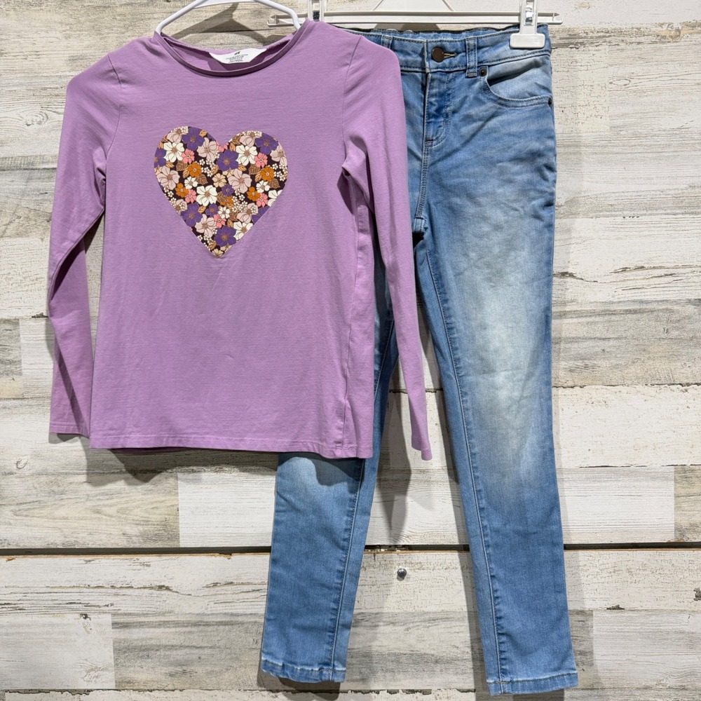 H&M Shirt and Wonder Nation Bundle Girls 8 Purple Floral Heart Casual